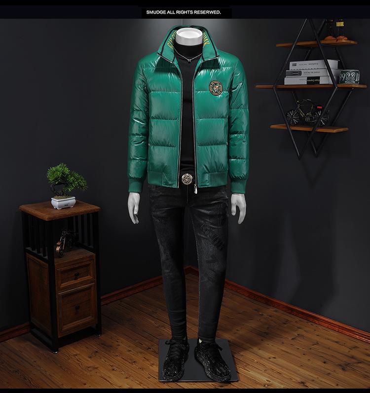 European Station 2025 Men's Winter Down Jacket - 90% White Duck, Stand Collar, Embroidered, High-Quality Trendy Style Outerwear.