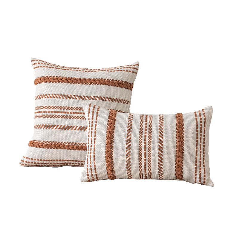 Modern Beige Striped Cotton Pillow Covers-Washable Throw Pillow Cases for Home Decor Hotel Use Sofa Bed Decor