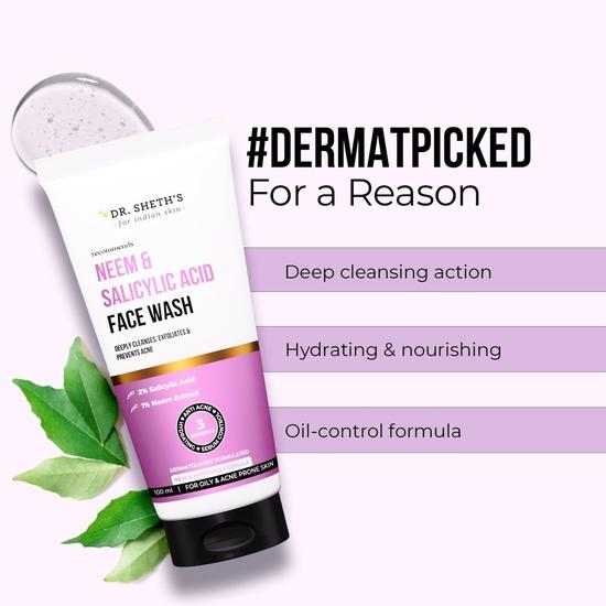 Доктор. Средство для умывания лица с нимом и 2% салициловой кислоты от Sheth's | Для жирной и склонной к акне кожи | С 1% цинка PCA, витаминами E, C и B5 | Предотвращает акне | Унисекс | 100 мл