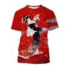 Japanese Art Geisha T-Shirt For Men Summer Vintage Tops Streetwear T Shirt Casual 3d Printed Personality Short Sleeve Tees