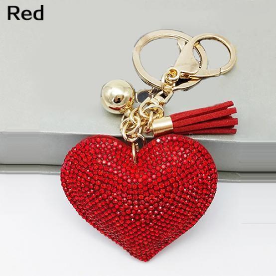 Romantic Dazzling Rhinestone Love Heart Charm Pendant Fringe Keychain Keyring KTY
