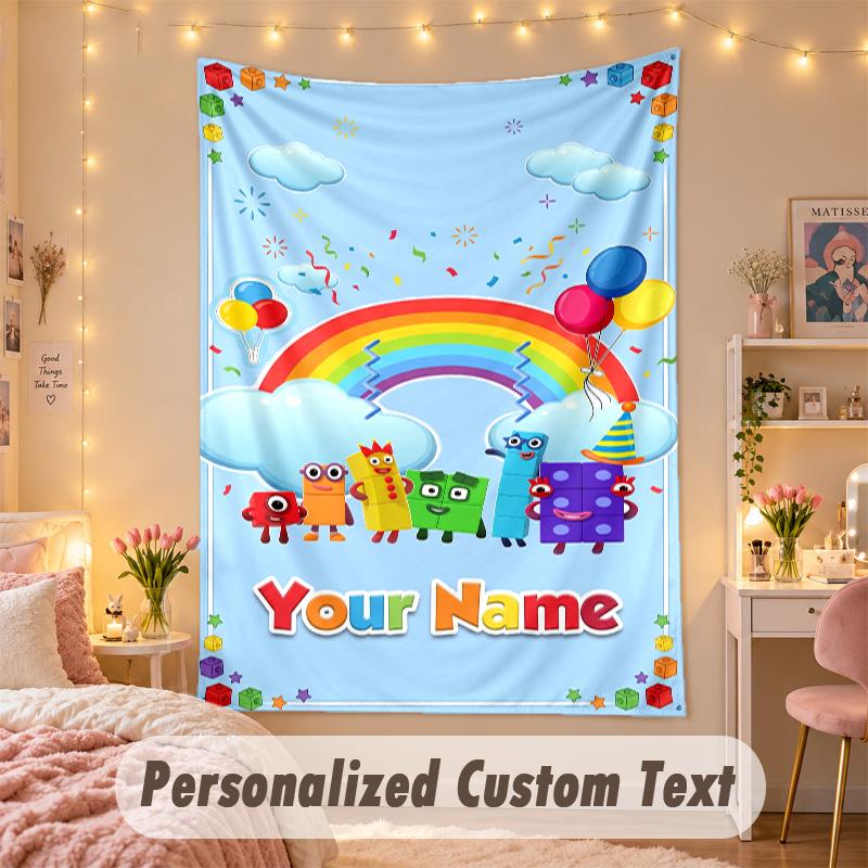 Custom Personalized Tapestry,Numberblock Print Custom Name Text Wall Art Hanging for Bedroom