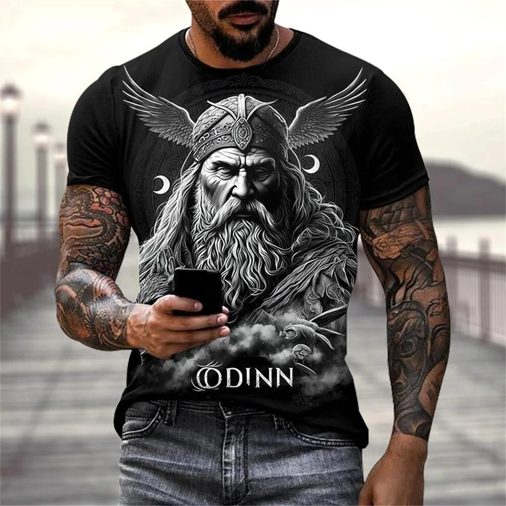 Летняя футболка с принтом Viking Warriors Graphic 3D, мужские свободные топы с коротким рукавом в скандинавском стиле, футболки, мужская одежда, размер XXS-6XL
