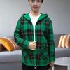 Women's Plaid Shacket Jacket Casual Wool Blend Long Sleeve Zip Up Hooded Jacket Fall Winter Warm Coat