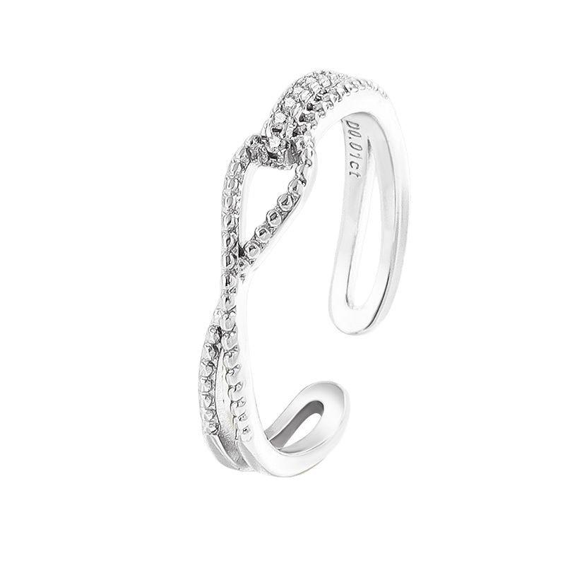 925 Sterling Silver Geometric Double Lines Cross Opening Design Sense Fashion Ladies RingGood product