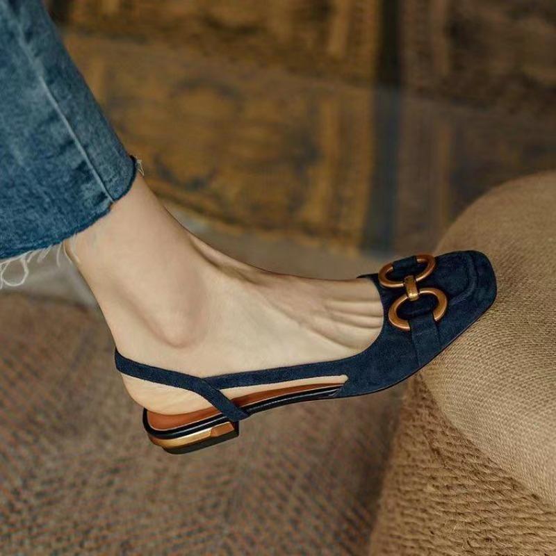 Zapatos Mujer French Vintage Women Sandals Summer 2025 New Elegant Low Heel Shoes Lazy Casual Muller Shoes Designer Women Shoes