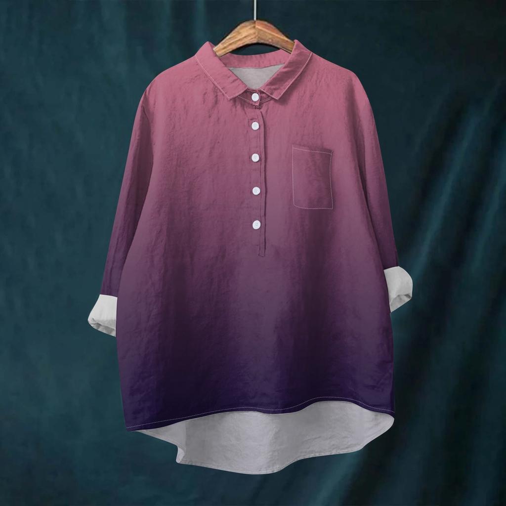 Женская рубашка-блузка с длинными рукавами и принтом на пуговицах, повседневный подол, нестандартный воротник рубашки