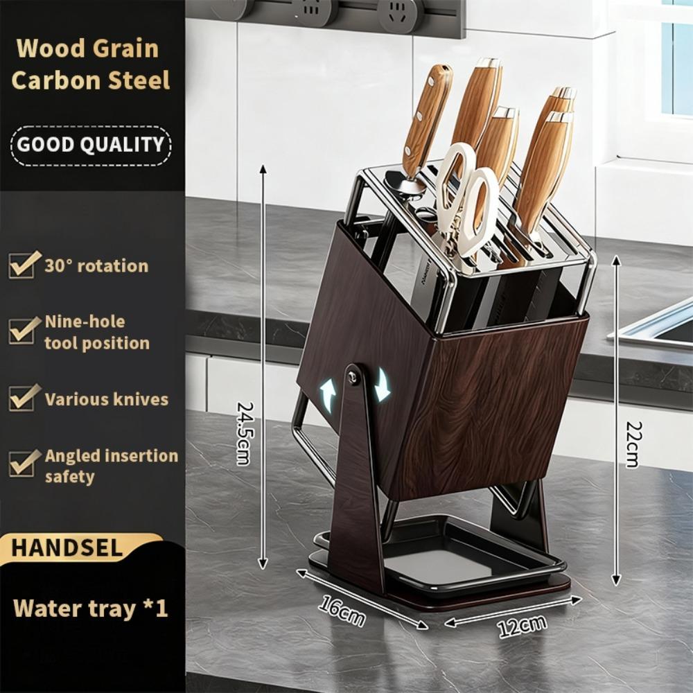 New Stainless Steel Kitchen Storage Holder 30° Rotating with Draining Tray Storage Rack 9 Slots Multifunctional Countertop Shelf