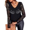 Женская сексуальная футболка с длинным рукавом и v-образным вырезом, кружевная модная футболка с принтом, пуловер, топы, блузка