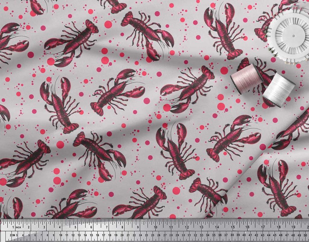 Soimoi Японская креп-сатиновая ткань в горошек и лобстер с океанским принтом, 42 дюйма по метрам