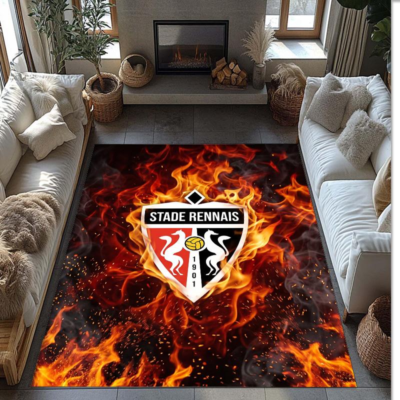 Stade Rennais FC Soccer Football Pattern Soft Area Rug Non Slip Indoor Floor Carpet Sports Decor Mat for Bedroom