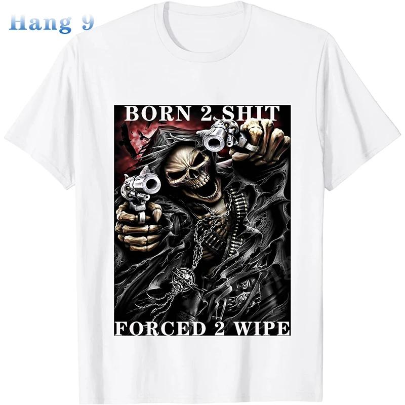Мода Аниме Череп Рожденный Чтобы Шитать Принудительный 2 Wipe Print O-Neck Футболка Ретро Хип-Хоп Одежда Оверсайз Унисекс Повседневная Футболка