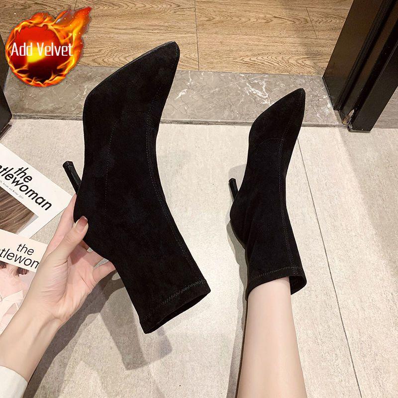 Women's Ankle Boots Elegant With Medium Heels Short Shoes For Woman Elastic Footwear Suede Sock Booties Stylish Y2k Pu Hot