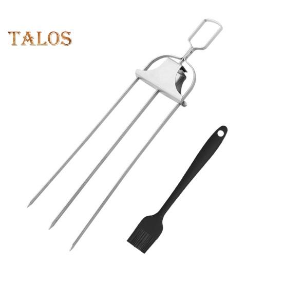 Вилка для барбекю, 3 зубца, шампуры с масляной щеткой, аксессуар для барбекю из нержавеющей стали для гриля, портативный уличный гриль, инструмент для куриных крылышек, колбасок