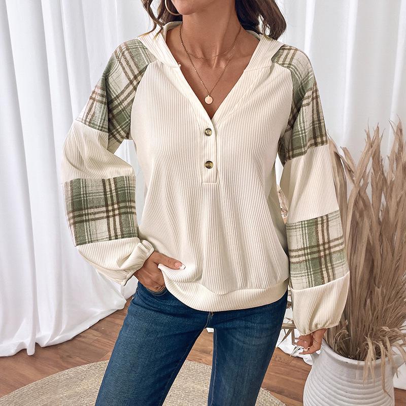 Yiyi Women's Plaid Patchwork Round Neck Pullover Sweatshirt - Autumn 2025 Edition