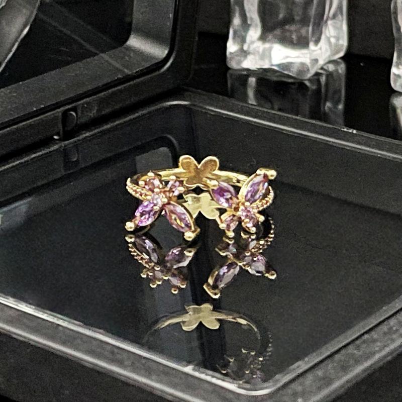 Color Series Butterfly Open Ring Premium Sense Delicate Sweet And Cool Spice Girl Ring Cold Wind Accessories