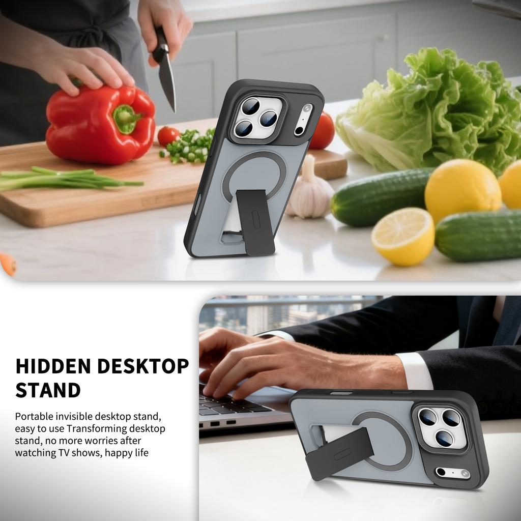 Magnetic Invisible Stand Protective for Case for For Iphone 17 Air 12 1 14 13 16 Pro Max Plus Matte Shockproof Cover
