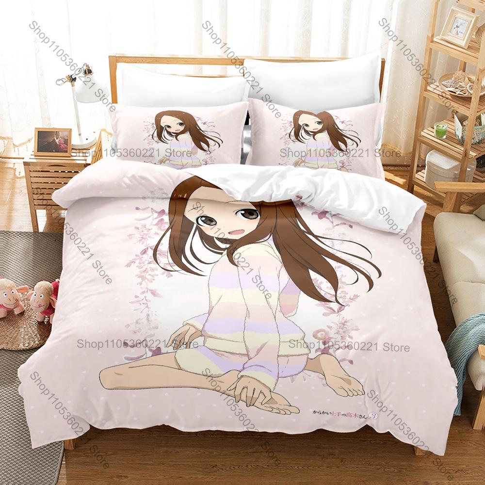 Teasing Master Takagi-san 3PCS Bedding Set Cute Anime Girl Print Soft Microfiber Duvet Cover Pillowcase Bedroom Decor
