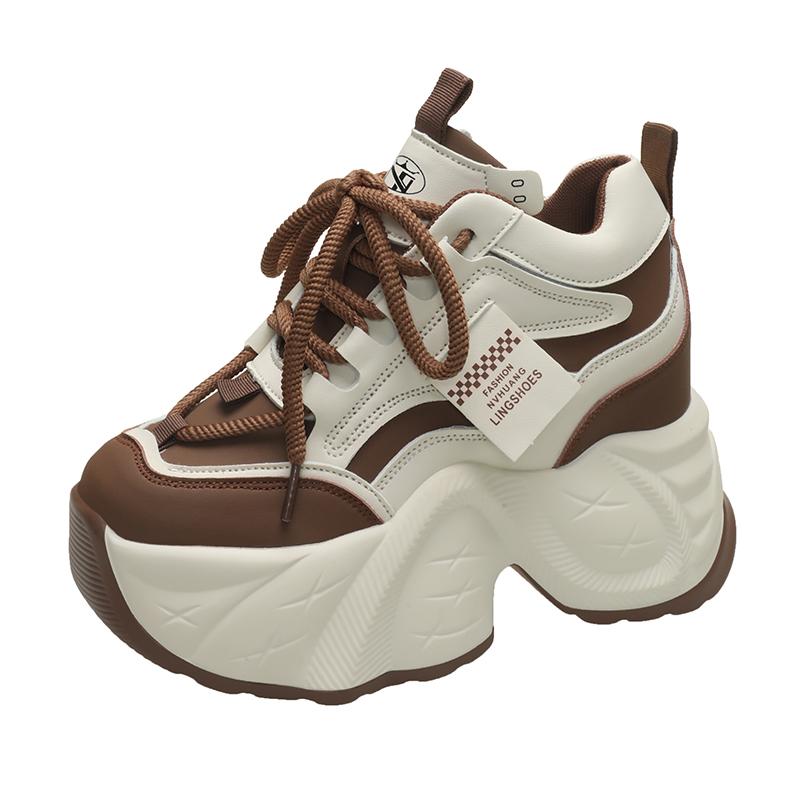 Модные женские кроссовки-папа на высокой платформе, высота 10 см, высота платформы 9 см, внутренняя танкетка, очень толстая подошва, весенне-осенняя модель, обувь в корейском стиле