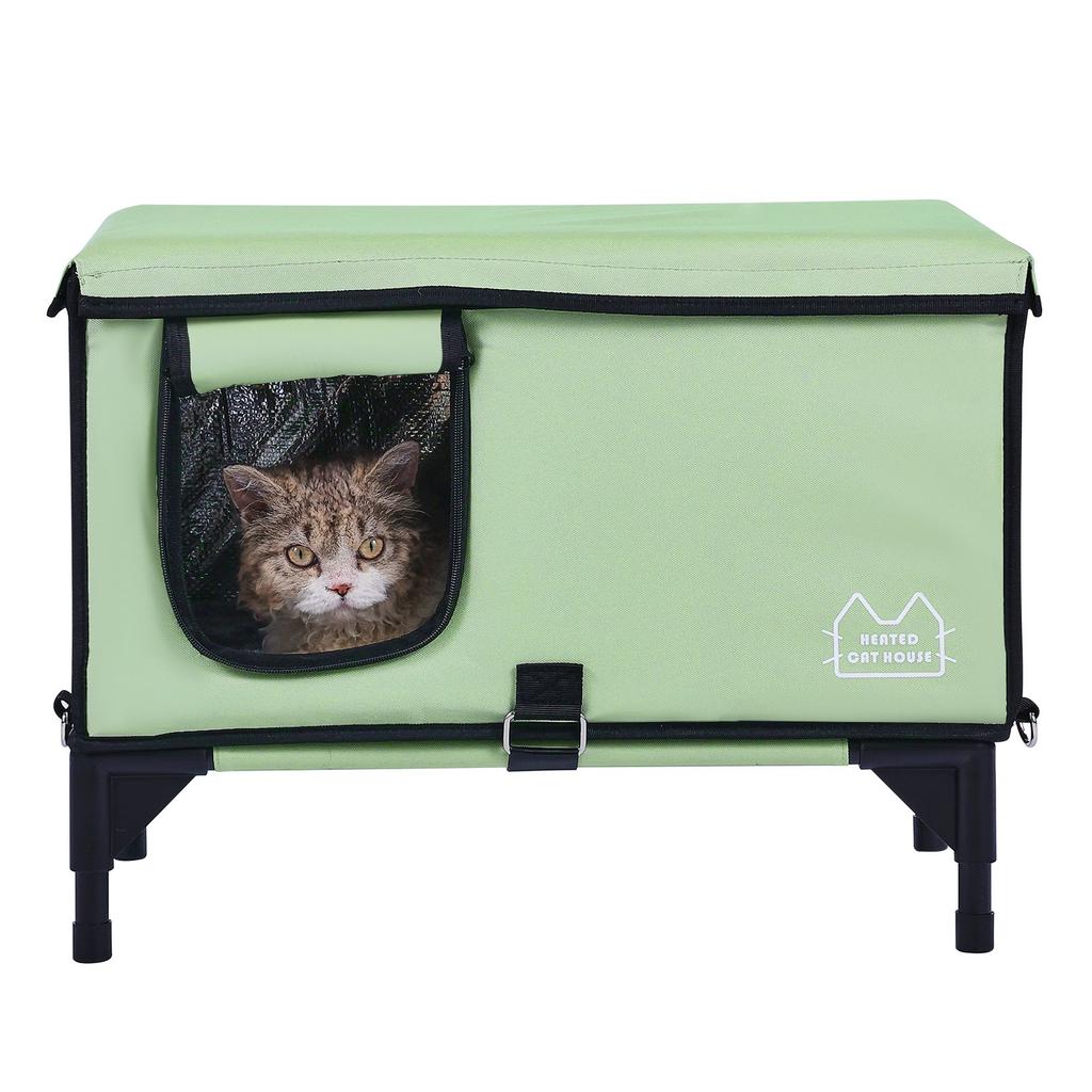 VEVOR Elevated Heated Cat House, Cuboid Kitty Shelter with Adjustable Temperature and Timer