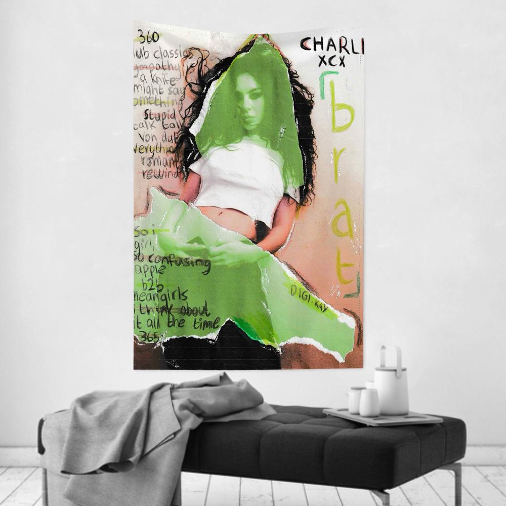 Brat Music Album CCharli Singer Xcx Tapestry Room Decor Wall Cloth Party Hanging Background Room Decor Baby Room