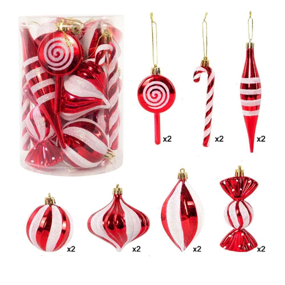 14pcs/set Candy Cane Xmas Tree Hanging Pendants Red Christmas Tree Hanging Ornaments Natal Gift