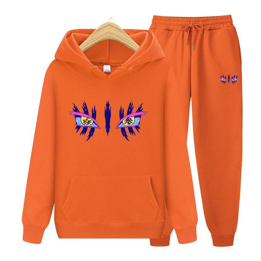 Hoodie Sleeve Set Long Women Demon Slayer Akaza Eyes Anime Pattern Long Sleeves Hoodie Set Cute Anime Clothes Autumn Fleece Pullover Sweatshirt