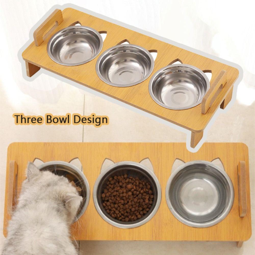 Stainless Steel Pet Food Bowl Three Bowls Design Pet Feeding Bowl Tilted Bowl Pet Supplies
