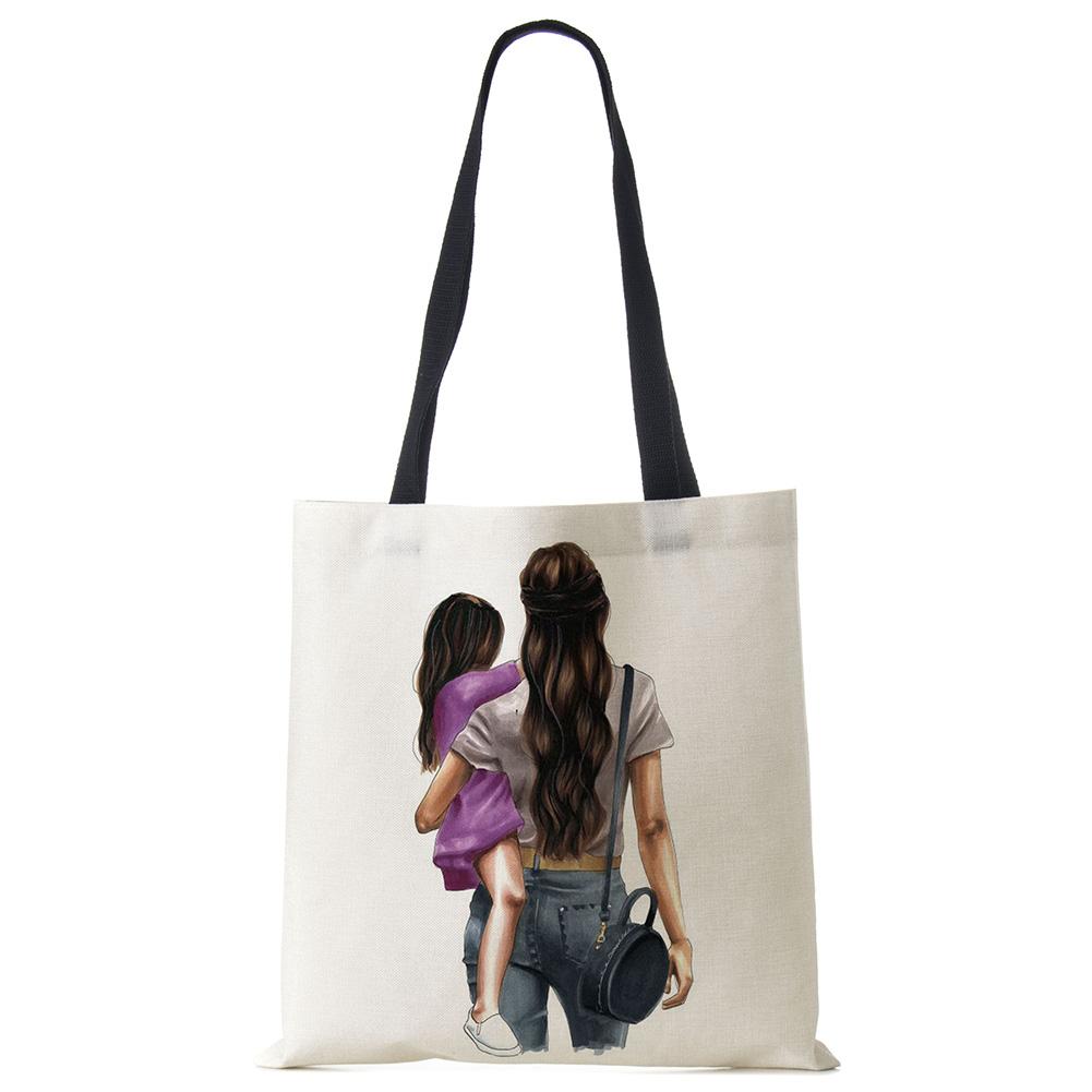 Милый мультфильм супер мама принт льняная большая сумка многоразовые сумки на плечо мама и ребенок складные женские повседневные сумки женские тканевые сумки