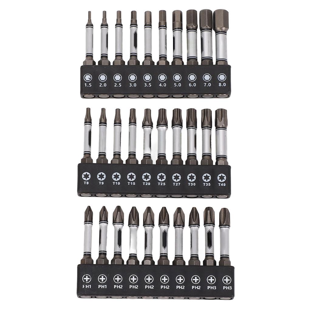 Набор из 30 шт. бит для ударной отвертки, легированная сталь D2, магнитные, хвостовик 2 дюйма, шестигранный, шестигранная звезда, крестовая бита