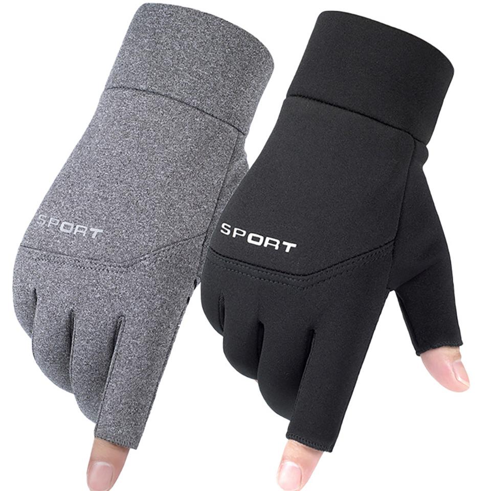 1 Pair Winter Fishing Gloves Women Men Universal Keep Warm Fishing Protection Anti-slip Gloves 2 Cut Fingers Outdoor Use Angling
