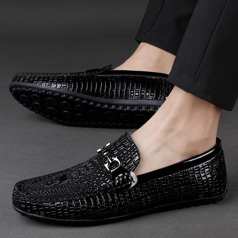 Luxury Brand Crocodile Pattern Mens Loafers Sequins Mocassins High Quality Men Casual Shoes Genuine Leather Designers Men Shoes