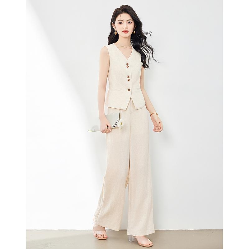 French style vintage style vest+casual pants two-piece set