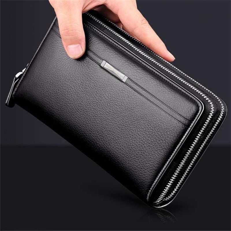 Business Men's Wallet Long PU Leather Mobile Clutch Bag Wallet Handbag Top Zipper Wallet AVE