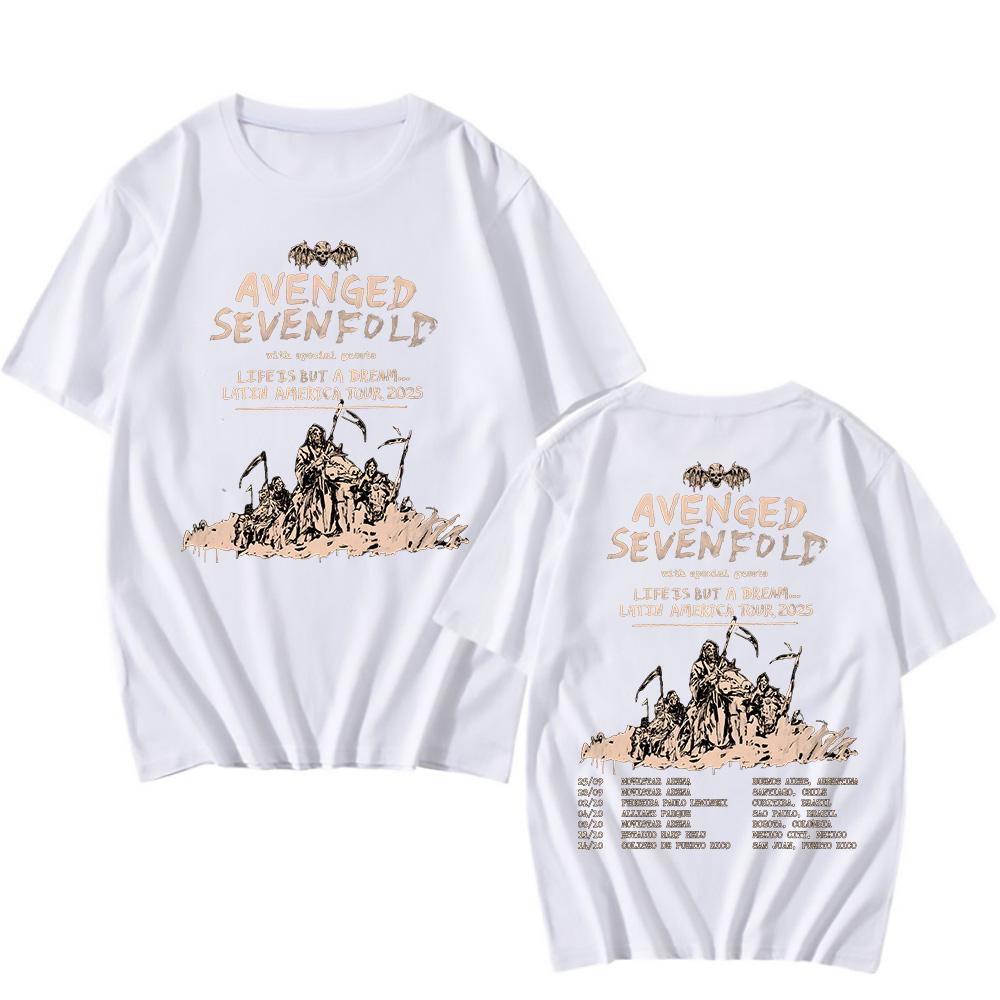 Avenged Sevenfold Latin America Tour 2025 Футболки Ретро 90-х годов Оверсайз Мужская одежда Летние унисекс хлопковые футболки Топы с коротким рукавом