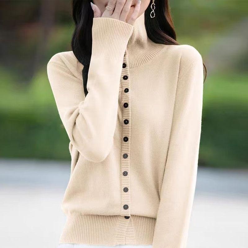 Cross2025 Women's Thickened High Collar Wool Sweater Coat - Autumn/Winter Temperament Simple Lapel Top