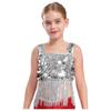 Девочки Танцевальный Кроп-Топ с Широкими Бретелями и Блестящей Бахромой из Пайеток для Джазового Вечернего Выступления