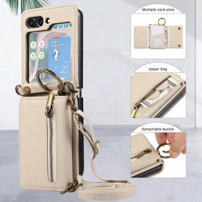 Чехол-молния с кольцом через плечо для телефона Samsung Galaxy Z Flip 6 5 4 3 Flip 6 Flip 5 Flip 4 Flip 3 5G с чехлом-кошельком и держателем для карт