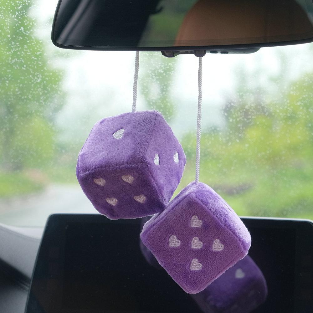A Pair Of Plush Dice Heart-shaped Decorations For Car Rearview Mirrors, Retro Square Decorative Dice For Car Hanging Accessories