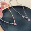 Trend Sweet Cool Wind Colorful Stone Heart Necklace for Women Pink Heart Chains Necklaces Pendants Fashion Aesthetic Y2K Jewelry
