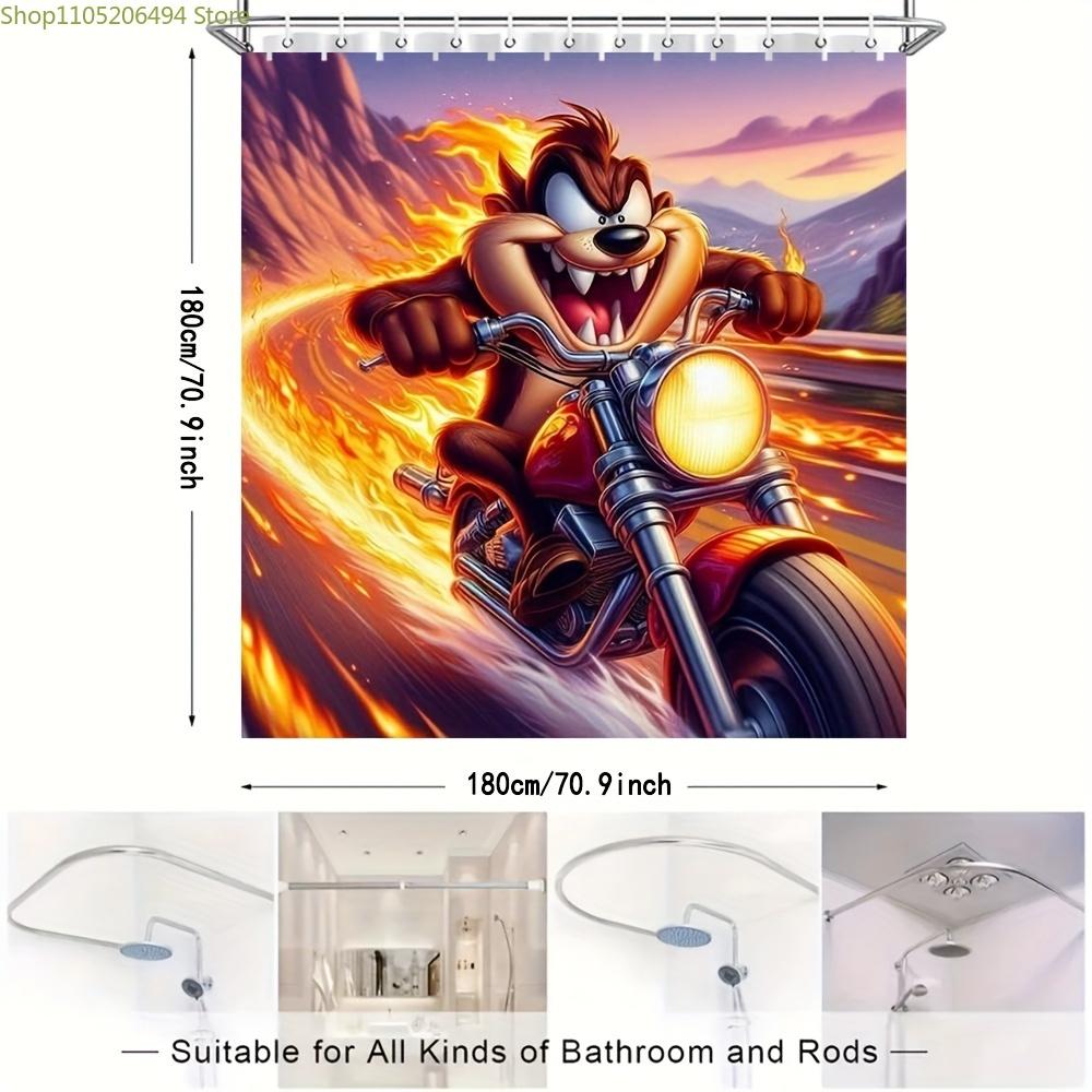1pc, Warner Bros. The Looney Tunes Movie Cartoon Theme Shower Curtain with Hooks, 180.09x180.09 cm, Suitable for Bathroom Deco