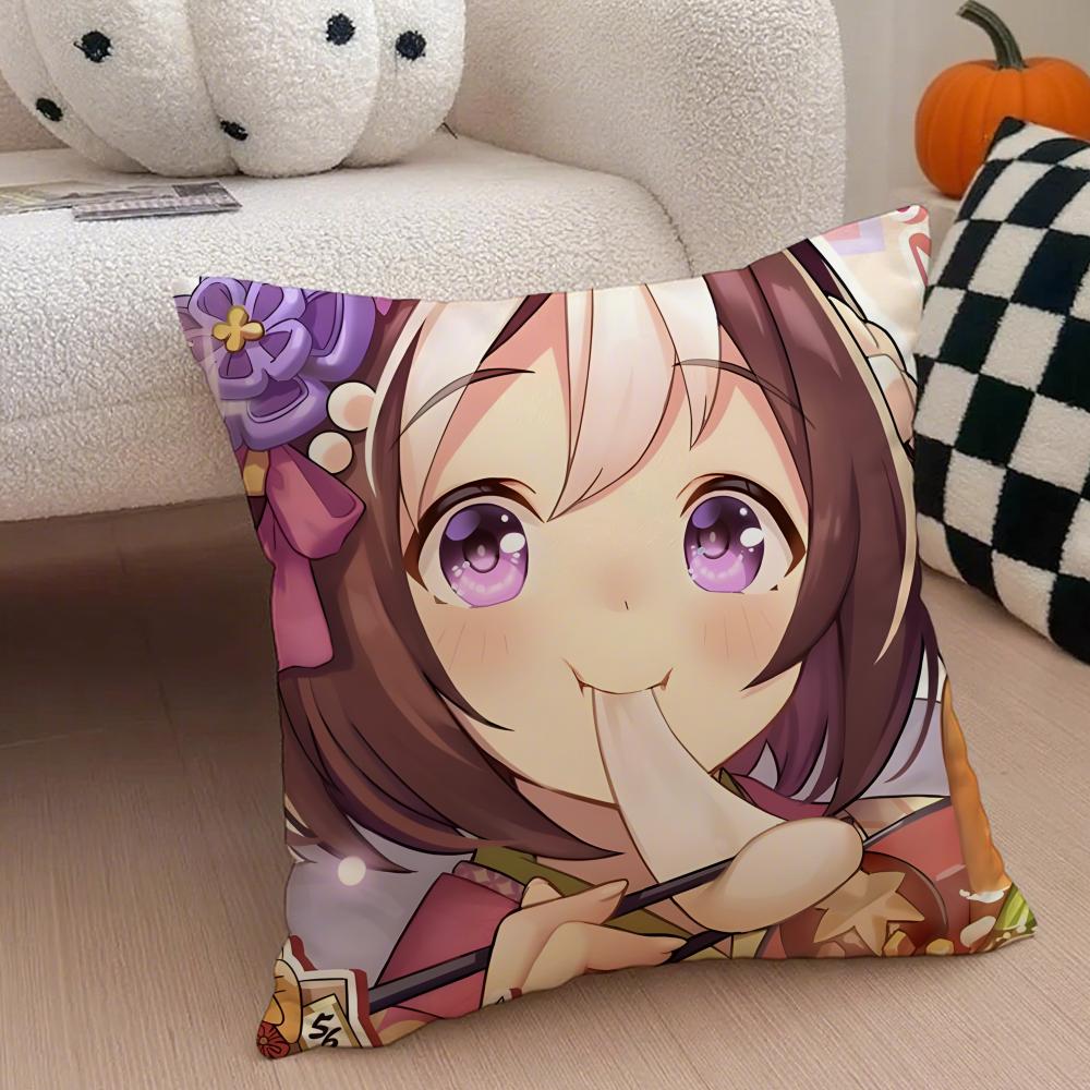Cheerful  Anime UUmamusume Pretty Derby Cushion Cover Throw Pillow Cover Hidden Button Durable Polyester Chair Cushion