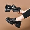 Round Head Platform Shoes Autumn New College Style Muffin Heel Thick Heel Cow Patent Leather Metal Buckle Single Shoes