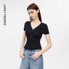 Eileen Elitee Cotton Blend V-Neck Slim Fit Short Sleeve Knit Top