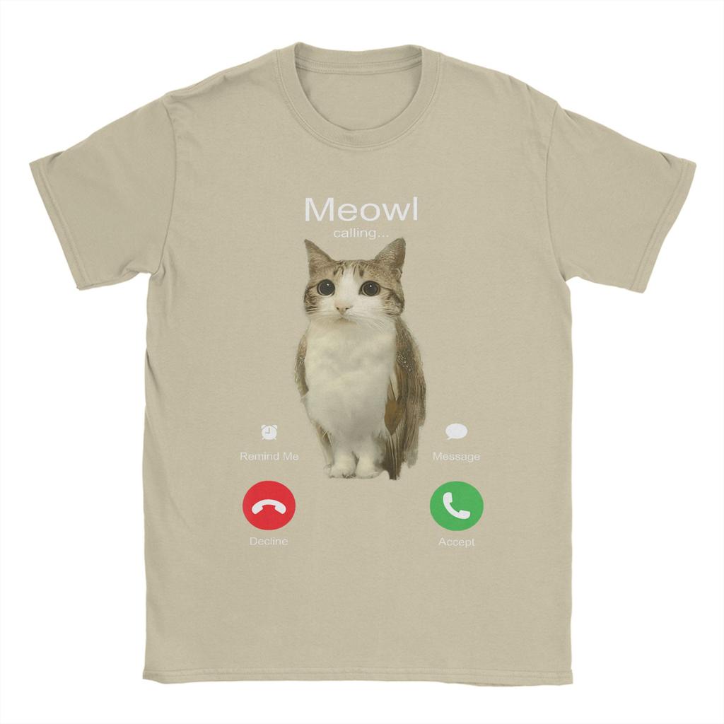 Мужская футболка Meowl Is Calling Телефонный звонок Мем Мозговая гниль Забавная кошка Сова Хлопковые футболки Футболки с коротким рукавом Круглый вырез Одежда