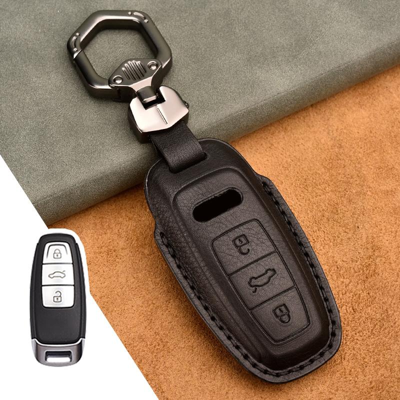 Leather Car Key Case Cover Fob For A3 A4 B9 A6 C8 A7 S7 4K A8 D5 S8 Q7 Q8 SQ8 E-tron 2018 2019 2020 2021 Auto Accessories