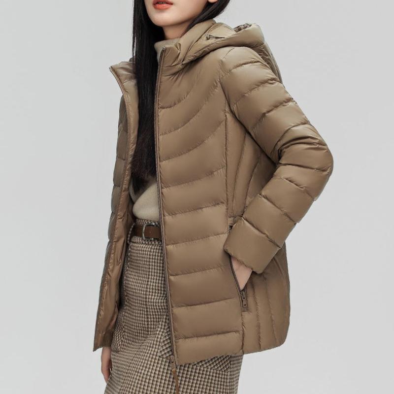 Женский пуховик с капюшоном, съемный, легкий, однотонный, простой, с 90% белого утиного пуха