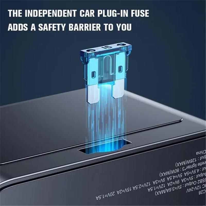 1Pc 2023 Upgrade 7-in-1 12V/24V 128W Car Socket Distributor QC3.0 Fast Charger with 2 USB Ports & 1 Type-c Port