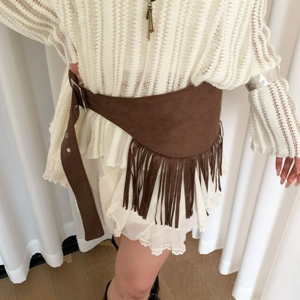 Solid Color Tassel Waist Belt Fringe Triangle Butt Curtain Fashion Mini Skirts Dress Belt