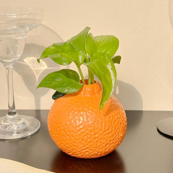 Orange Shaped Vase Small Design Hydroponics Vase Decorative Orange Fruit for Home Office